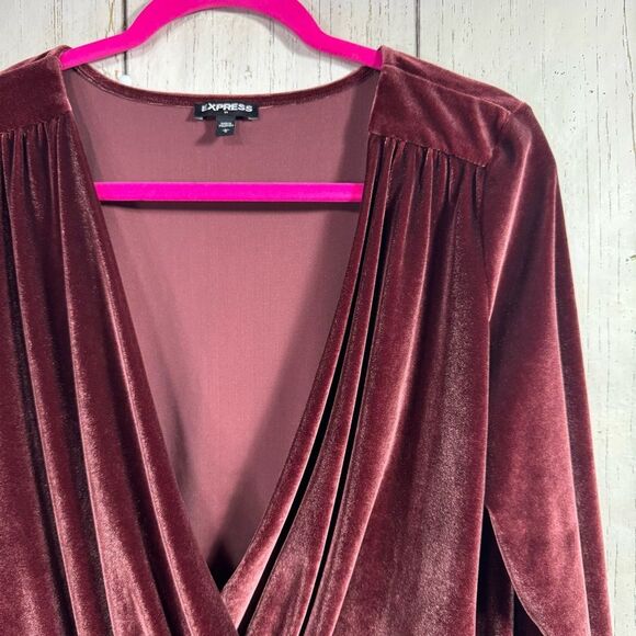 Express Velvet Wrap Bodysuit Burgundy Long Sleeve XS Holiday Night Out Elegant - Picture 4 of 16